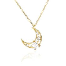 Crescent Moon Necklace, Moon and Star Necklace, Crystal, Cubic, Necklace, Planet - £20.04 GBP