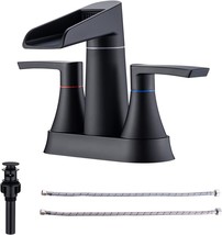 Rugus Matte Black Waterfall Spout 2-Handle Bathroom Sink Faucet With, 2 Hole. - £40.91 GBP