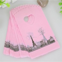 Plastic Shopping Bags with Handle 50pcs Packaging Gift Pouches Pink Eiffel Tower - £4.69 GBP