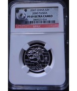 2007 Cina 3 Yuan 25 Argento Anniversario 2000 Panda Errore NGC Pf 69 Ult... - $93.11