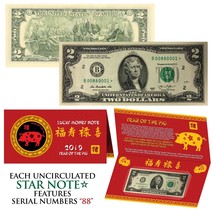 2019 STAR NOTE Lunar Year of the PIG Lucky Money $2 US Bill w/ Red Folder S/N 88 - £10.43 GBP