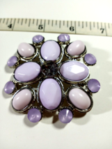 Vintage Silver Color &amp; Bead Lilac Flower Large 2 Inch Brooch - £12.57 GBP