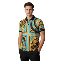 Mens PLATINI Sports Polo Shirt With Rhine Stones Fancy Medallion DPP8241 Black image 3