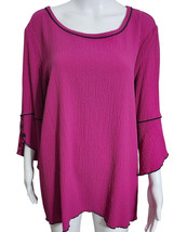 New Ali Miles Size L Fuscia 3/4 Sleeve Textured Knit Tunic Top Artsy Blouse - £26.75 GBP