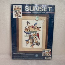 Dimensions Sunset Counted Cross Stitch Kit 13683 Feasting Frenzy Birds Cardinal - £31.28 GBP