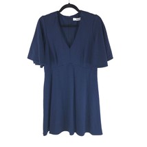 Amanda Uprichard Mini Dress Flutter Sleeve V Neck Navy Blue S - £37.92 GBP