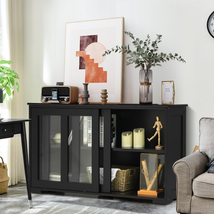 Stackable Buffet Sideboard Kitchen Storage Cabinet Tempered Glass Doors Black - £126.90 GBP