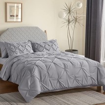 King Comforter Set Light Grey 7 Pieces Pintuck Bed In A Bag Complete Set Pinch P - £87.92 GBP