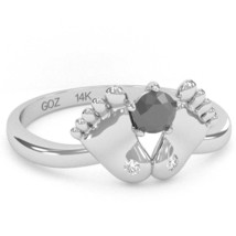 Baby Feet Black Onyx Diamond Ring In 14k White Gold - £263.80 GBP