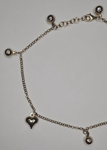 10k Solid Gold Heart Ball Triangle Dangle Charm Anklet Bracelet Adjustable Item image 3