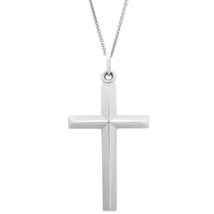 Sterling Silver Shiny Polished Edge 20mm Cross Charm Pendant Necklace 18&quot; Chain - £48.93 GBP