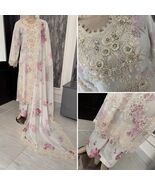 Pakistani Off White Fancy Chiffon Dress with embroidery &amp; Squins work,M - $128.70