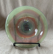 Abstract Modern Green Blue Swirl Hand Blown Art Glass Trinket Candy Bowl... - £27.35 GBP