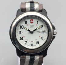 Swiss Army Watch Men 40mm Silver Tone Date Striped Band New Battery - £49.31 GBP