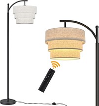 Floor Lamp Remote Control Standing Reading Farmhouse LED Black Beige Shade Tall - £49.49 GBP
