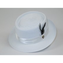 Men's Bruno Capelo RAFAELE Braid Straw Pork Pie Hat Telescope Crown RF-401 White image 2