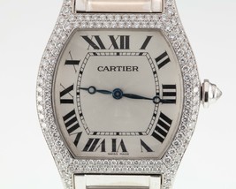 Cartier 18k White Gold Tortue Mechanical Watch w/ Factory Diamonds 2497 ... - £28,607.75 GBP
