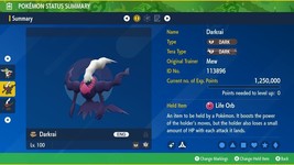Ultra Shiny 6IV XXXL EV Trained Darkrai Pokémon Scarlet/Violet Teal Mask - £3.13 GBP