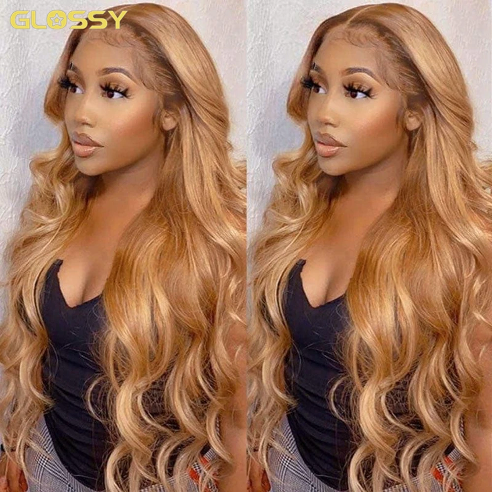 30 Inch Honey Blond Body Wave 13x6 Hd Transparent Lace Frontal Wig Gluele - £80.72 GBP+