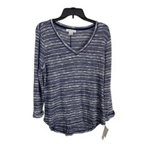 Liz Claiborne Womens Sweater Size Large Blue Striped V Neck 3/4 Sleeve N... - £18.41 GBP