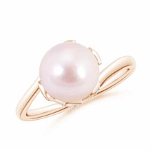 ANGARA Japanese Akoya Pearl Olive Leaf Bypass Ring for Women in 14K Solid Gold - £841.47 GBP