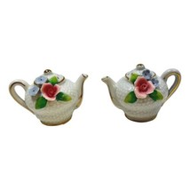 Japan Salt Pepper Shakers Teapot Miniature Ceramic Floral Vintage 1950s - £34.33 GBP