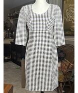 Ann Taylor Cream Tweed Houndstooth Sheath Dress Puff Shoulder 3/4 Sleeve 8P - €28,04 EUR