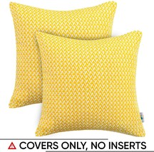 PAULEON Throw Pillow Covers 18&quot; x18&quot; Yellow &amp; White Set of 2 Chevron Pattern NEW - £11.05 GBP