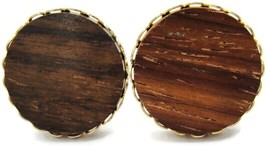 Cufflinks Round Wood Set in Gold Tone Shirt Vintage Accessories Wedding - £27.52 GBP