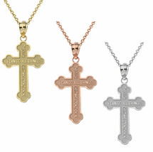 Solid Yellow White Rose Gold Philippians 4:13 Bible Verse Cross Pendant Necklace - £97.33 GBP+