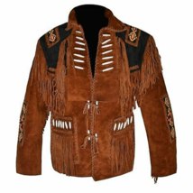 Men&#39;s American Buckskin Jacket Handmade Plains Indian Beaded Buckskin Wear Coat - £70.94 GBP+