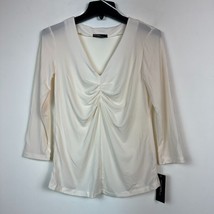 JPR Studio Womens XL Whisper White Ruched V Neck Long Sleeve Top NWT O34 - $19.59