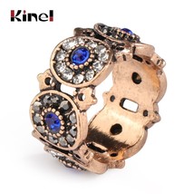 Turkey Rings For Women Ancient Gold Hollow Vintage Wedding Jewelry Blue Crystal  - £6.14 GBP