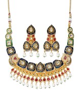 Gold-Toned and Navy Kundan Copper Jewellery Set with Earrings for Women ... - £35.01 GBP