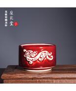 Chinese Crimson Red Glaze Porcelain Teacup-WhiteDragon Relief Traditiona... - $350.00