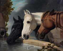 FRAMED CANVAS ART PRINT antique painting three horses drinking from a trough - £31.64 GBP+