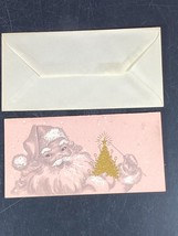 Glitter Pink Santa Claus Christmas Greeting Card Unused w/Tree &amp; Star Vintage B - $24.74