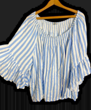 Cato Tunic Top Shirt 26W 28W Blue &amp; White Stripe Crop Smocking Resort Beachy - £35.94 GBP