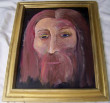 Retro Vintage Jesus Christ Portrait Framed Oil On Masonite Painting - £51.17 GBP