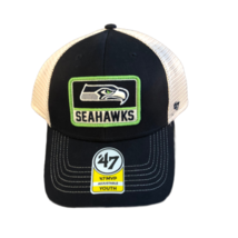 NWT Seattle Seahawks &#39;47 Brand Youth Patch Logo Meshback Trucker Snapback Hat - £15.78 GBP