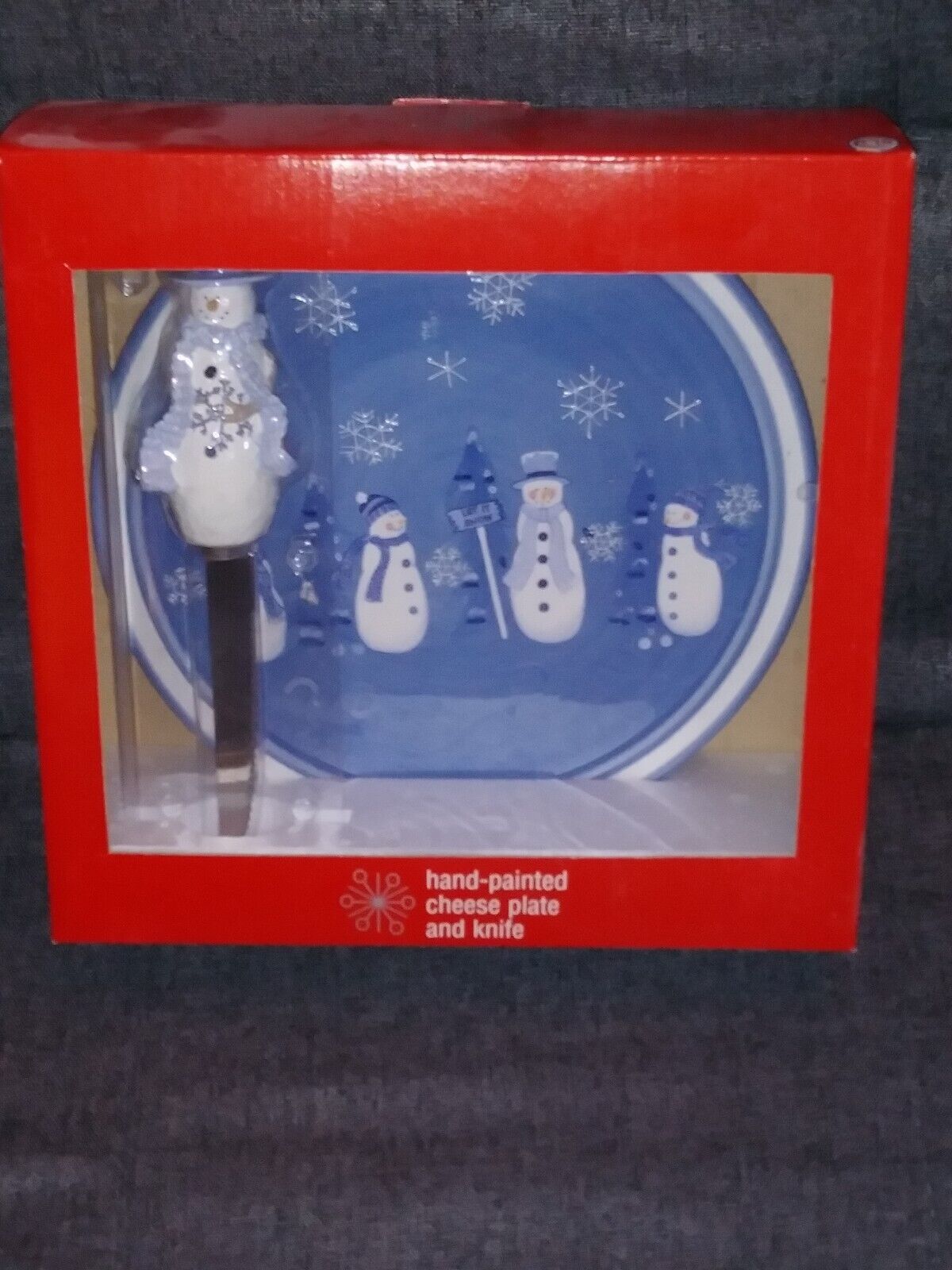 CHRISTMAS DECORATION Snowman Hand-painted Cheese Plate and Knife Set KOHLS - $6.92