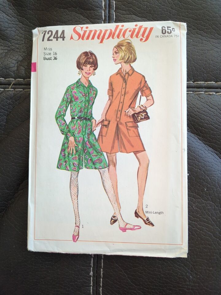 Simplicity Vintage 60s Sewing Pattern 7244 Size 16 Pantdress In Two Lengths UC - £10.64 GBP