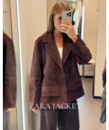 ZARA BNWT 2025. DARK BROWN SUEDE LEATHER OVERSIZE BLAZER JAQUET. 4341/71... - €191,89 EUR