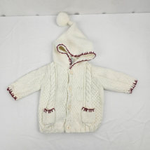 Vintage Gymboree Cream Red Cable Knit Sweater Hoodie Hooded Top 3-6 Crea... - $19.79