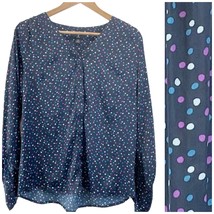 J Jason Wu Womens XXS Polka Dot Blouse Top V-Neck Blue Purple Career Classic - £19.27 GBP