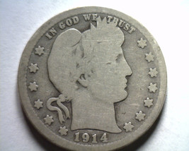 1914 Barber Quarter Dollar Good+ G+ Nice Original Coin Bobs Coins Fast Shipment - $13.00