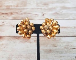 Vintage Clip On Earrings - Bronzey Gold Tone Fancy Statement - $13.99