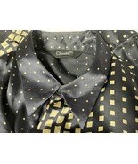 Men’s Vintage 100% Silk Hidden Button Down Genelli Black &amp; Gold Shirt 90’s - $179.47 CAD