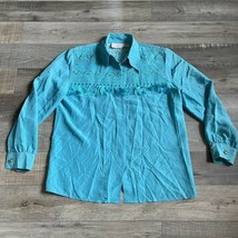 Cache Women’s Silk Long Sleeve Button UP Front Shirt Top Blouse Size 10 - £31.36 GBP