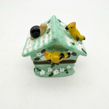 Colorful Birdhouse Vintage Porcelain Trinket Box With Bird Snail - $365.67 MXN